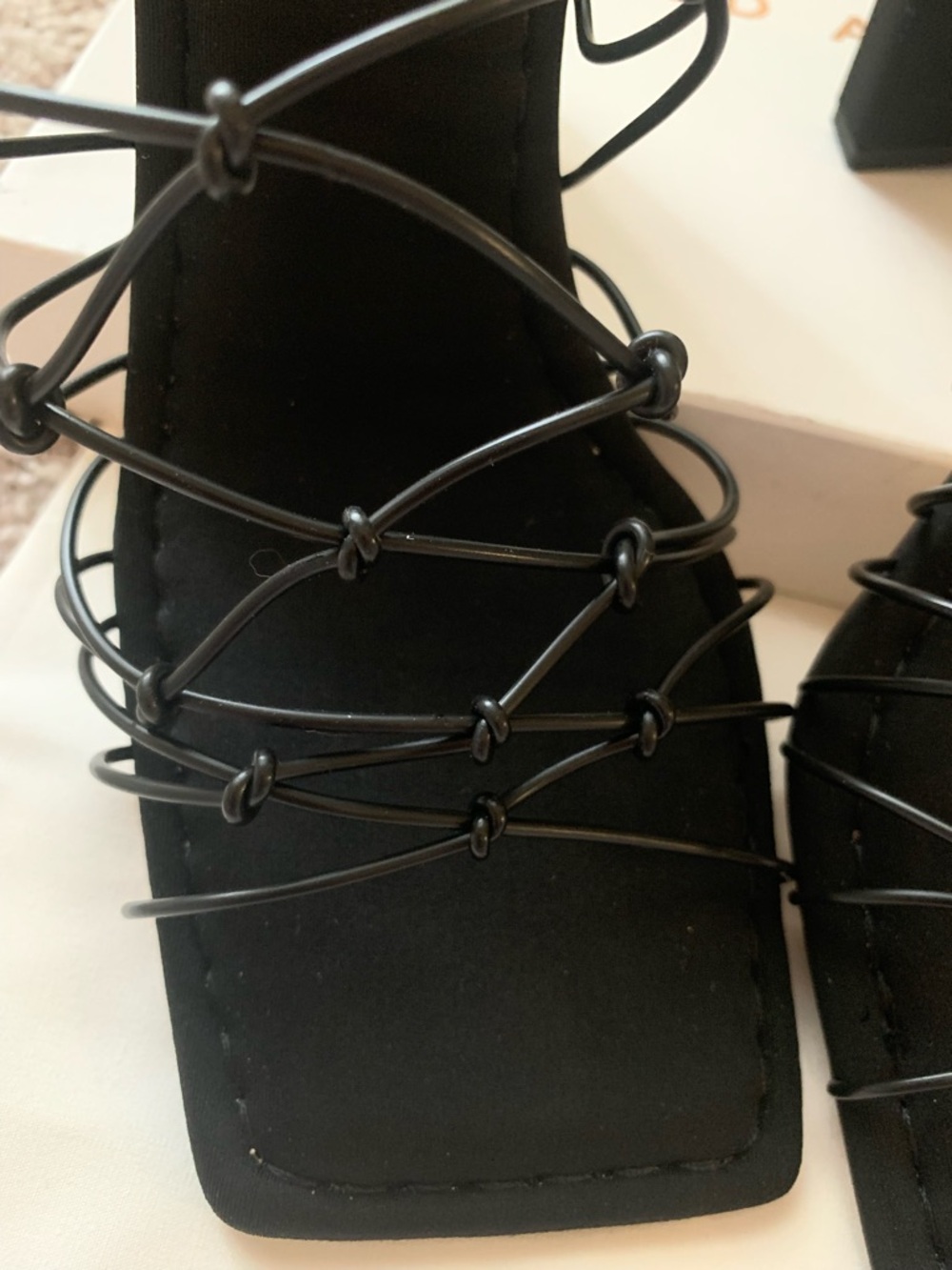 Good American Black Multi-Strap Square-Toe Heeled Mules - Picture 2 of 11